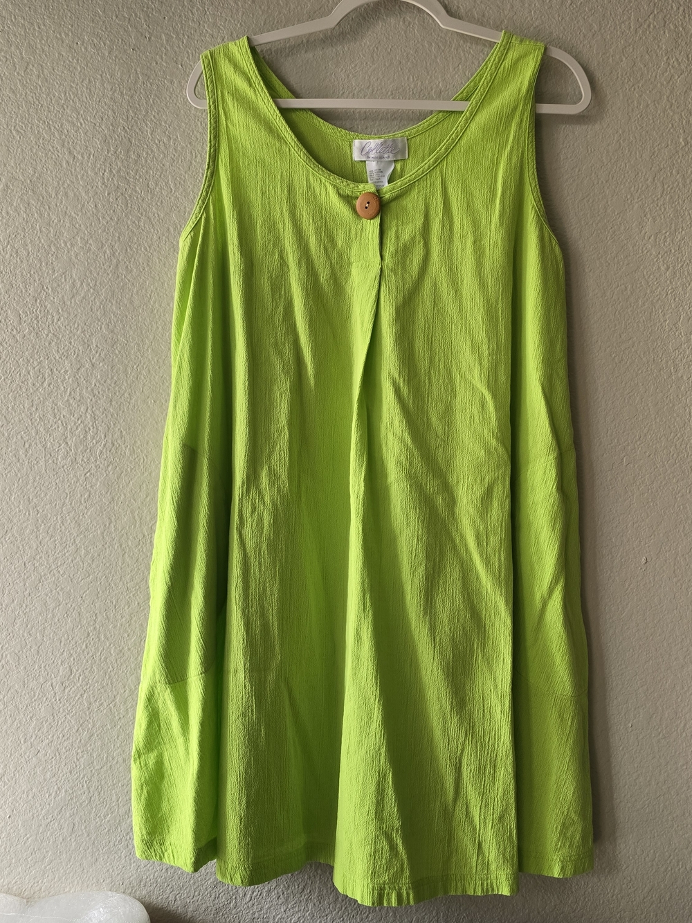Lime Green Sleeveless A-Line Dress with Button Detail Size Large